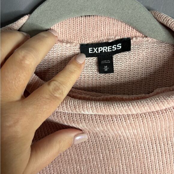 Express Light Pink Chenille High Neck Sweater Puff Sleeves Size Medium - Picture 5 of 7